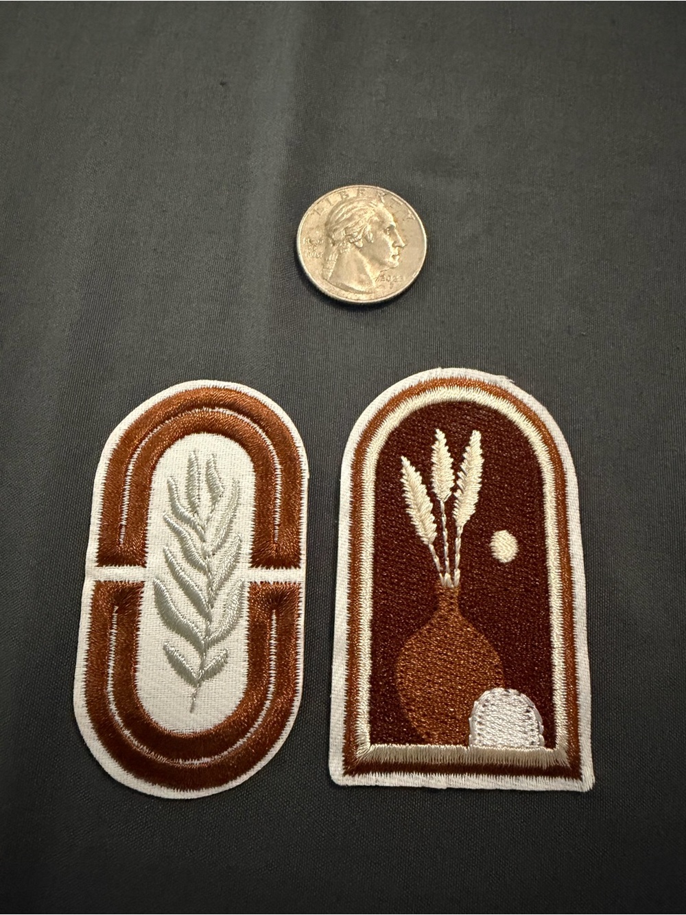Embroidered Boho Wheat & Vase Patch Set in Brown and Cream